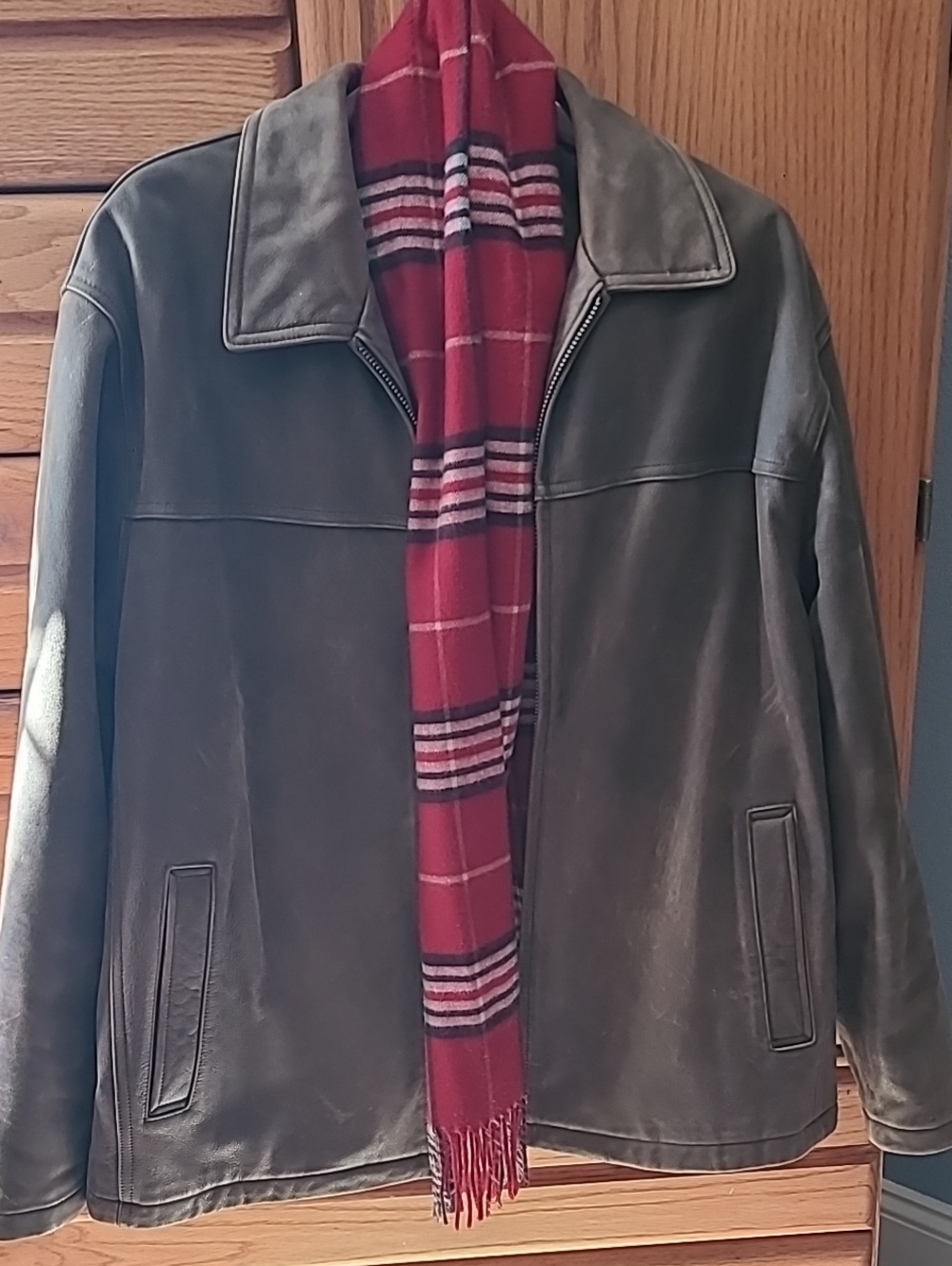 Dockers Brown Leather Zip Front Bomber Jacket